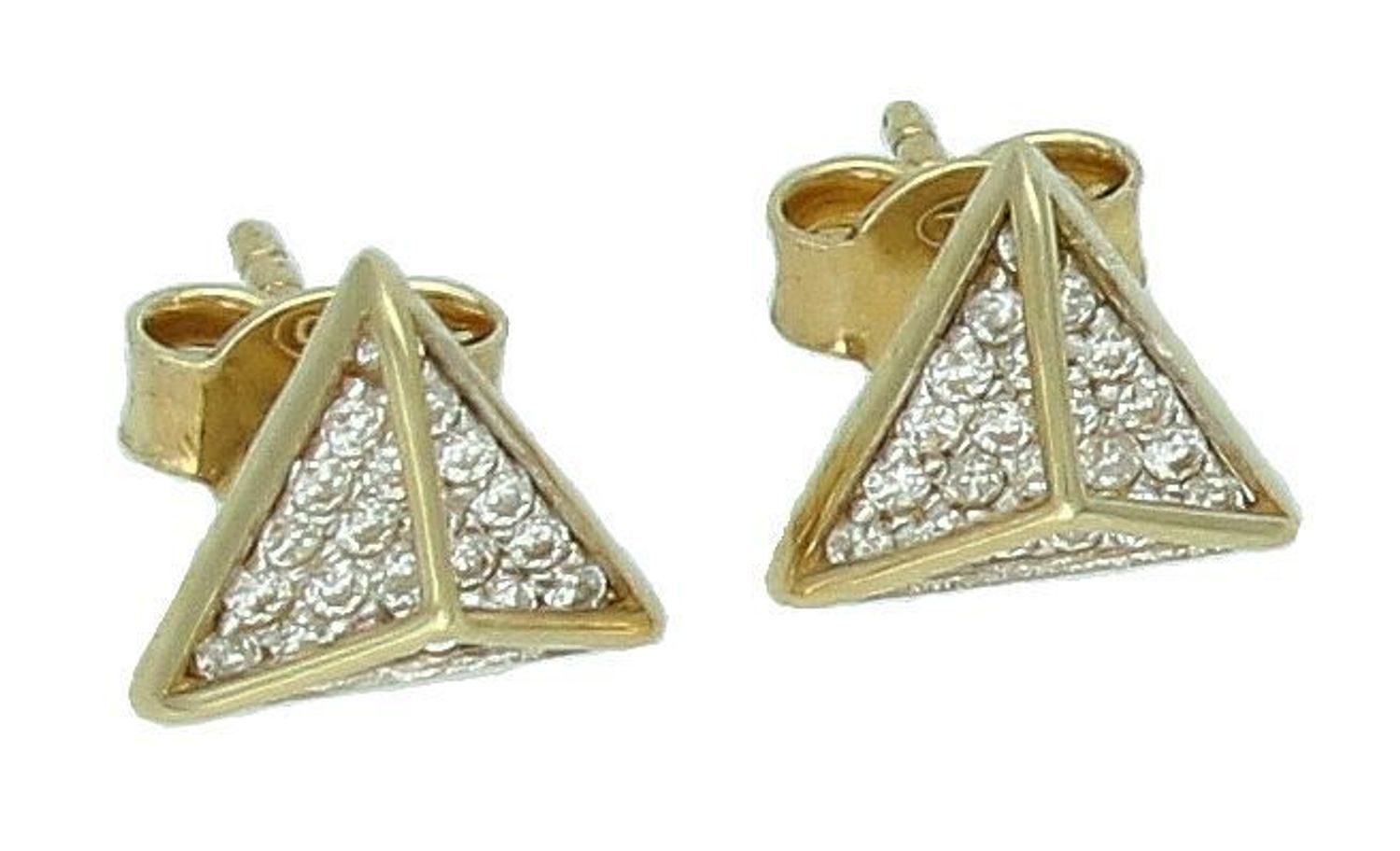 Kolczyki złote trójkąty wypukłe w cyrkonie pr 585, KL 6248 333 Złote kolczyki zostały wykonane z najwyższej jakości złota próby 585. Złote kolczyki zostały ozdobione cyrkoniami.1.jpg